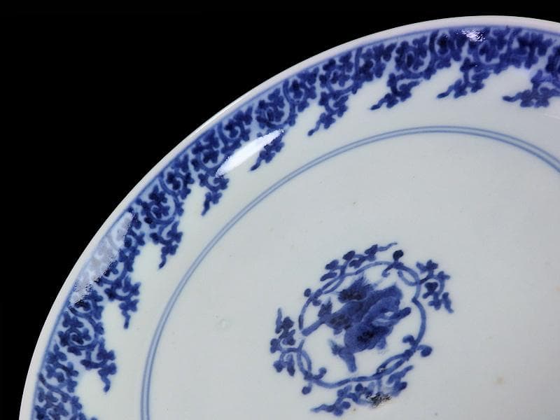 古伊万里　型紙摺　獅子唐草の図　６寸半皿　元禄期　A302AS-DBw