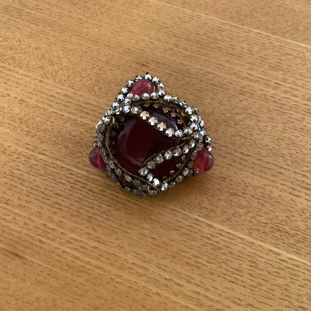 ミリアムハスケル　ブローチ　レッド　ワイン　ルビー　ラインストーン