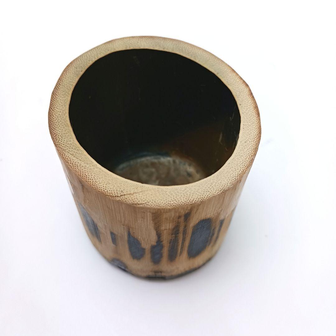 Y3380-1 茶道具 竹一重切花入 竹製 花入 銘「洗心」 書付 共箱　XX