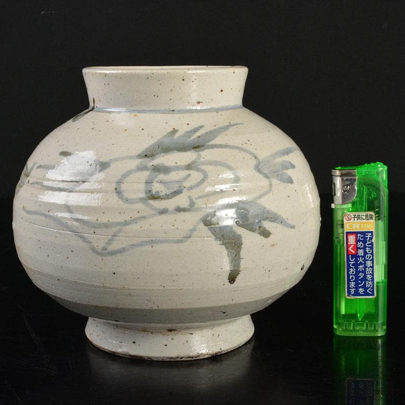 朝鮮美術　李朝　高麗白磁　染付　花文　丸壷　D　R6758