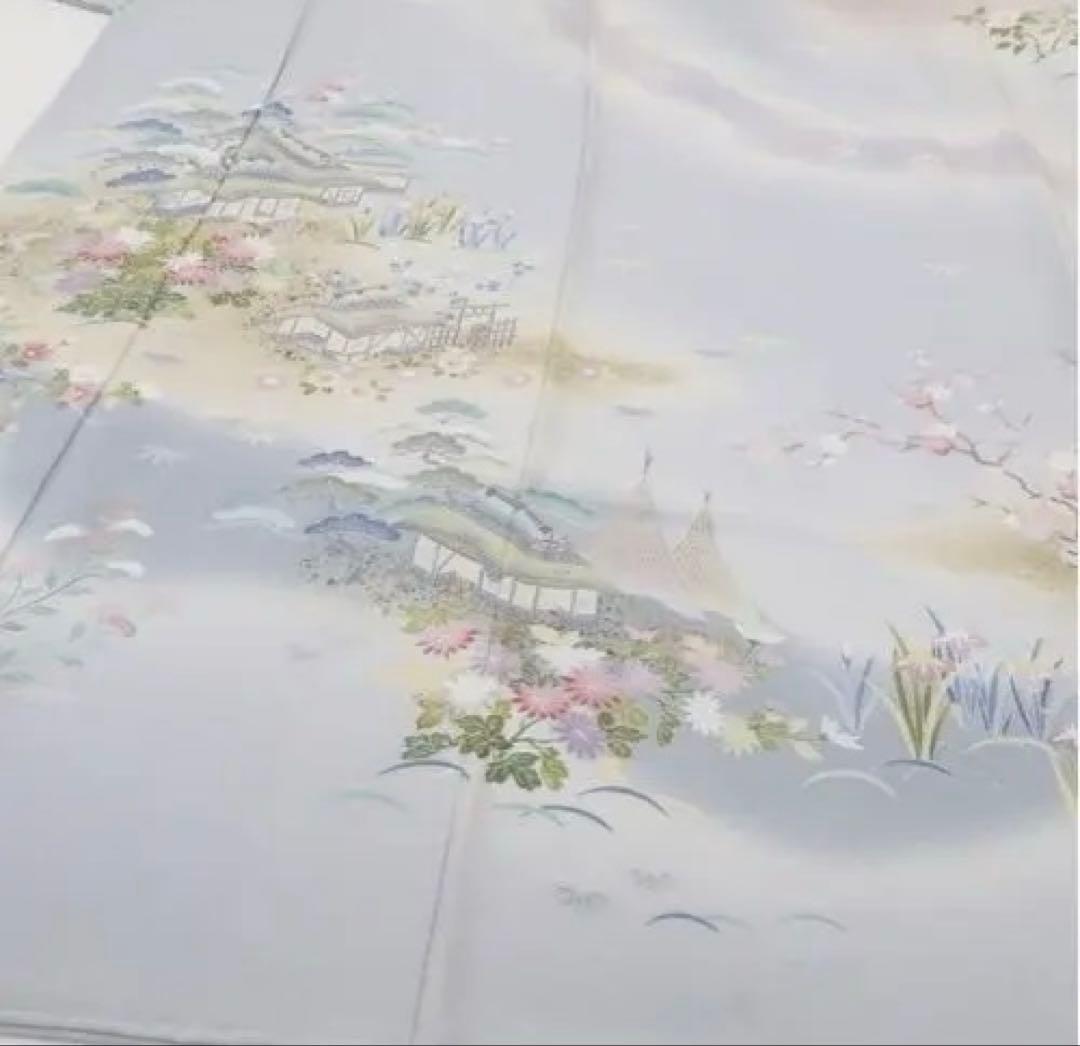 新品 訪問着 薄い青 花柄