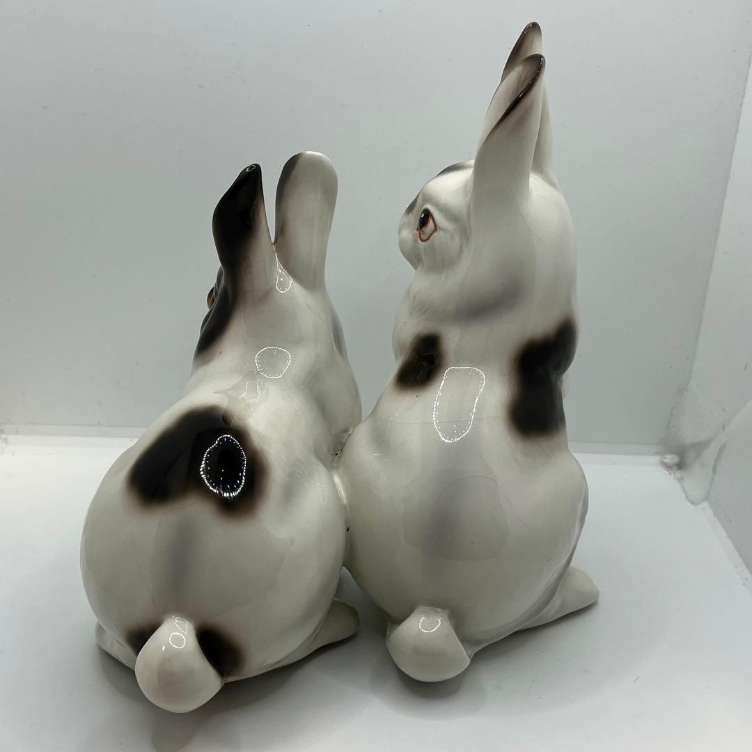 イタリア製　Ceramiche Ronzan うさぎ　2匹　陶器　置物　希少