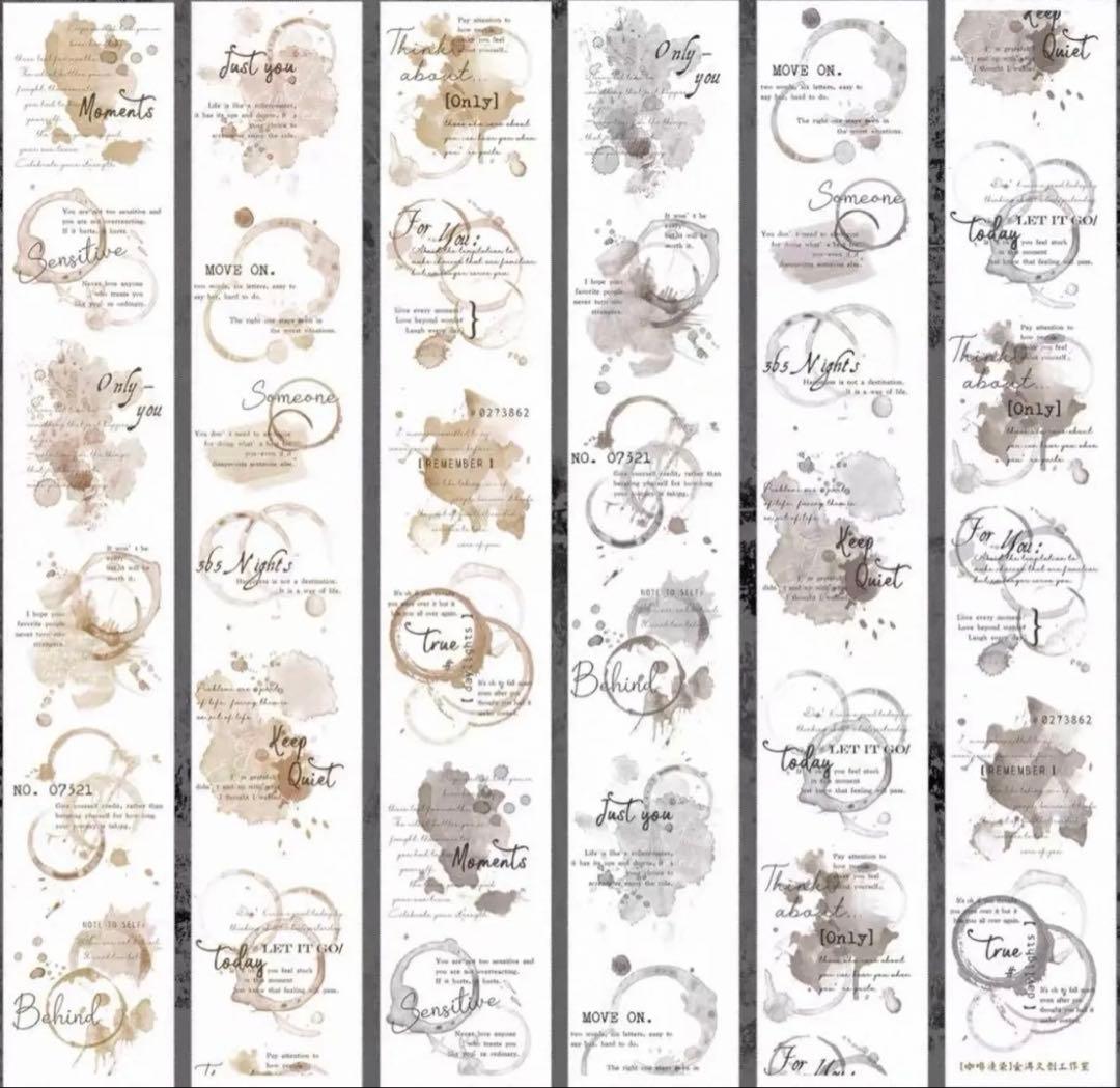 PET 6cm×6m 咖啡渍 ダイカット加工 海外マスキングテープ　英字