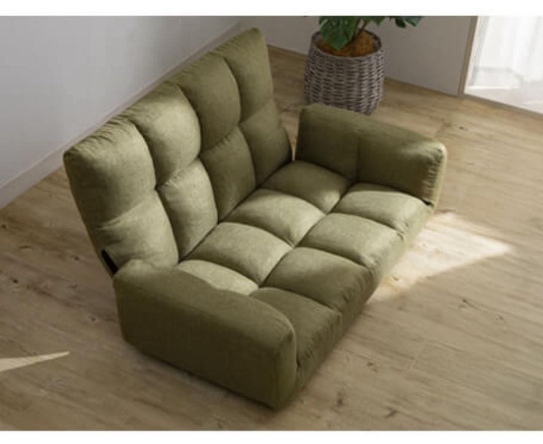ソファ　リビングソファ　2人掛け　ローソファ　リクライニングソファ　グリーン