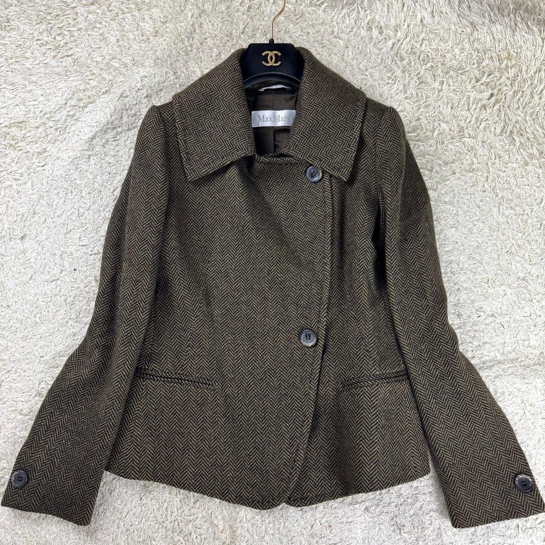 最高級★マックスマーラ コート ツイード ヘリンボーン ベルト カシミヤ 42