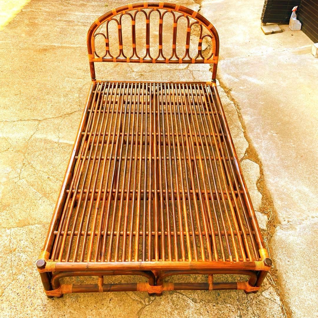 ★希少　セミダブル　ラタン　ベッドフレーム　籐　アンティーク　ヴィンテージ