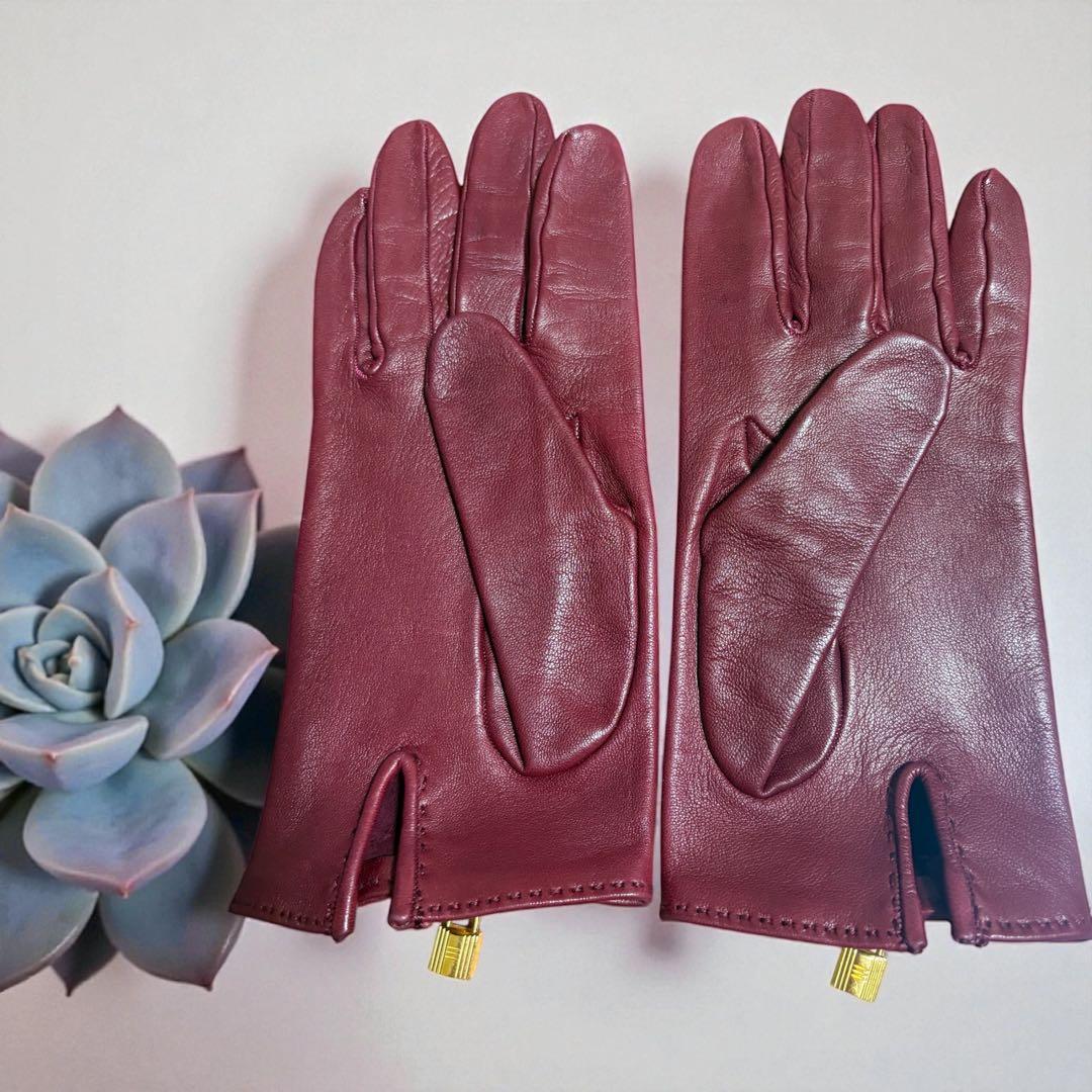 エルメス HERMES ケリー グローブ バーガンディ レザー 手袋 7 1/2