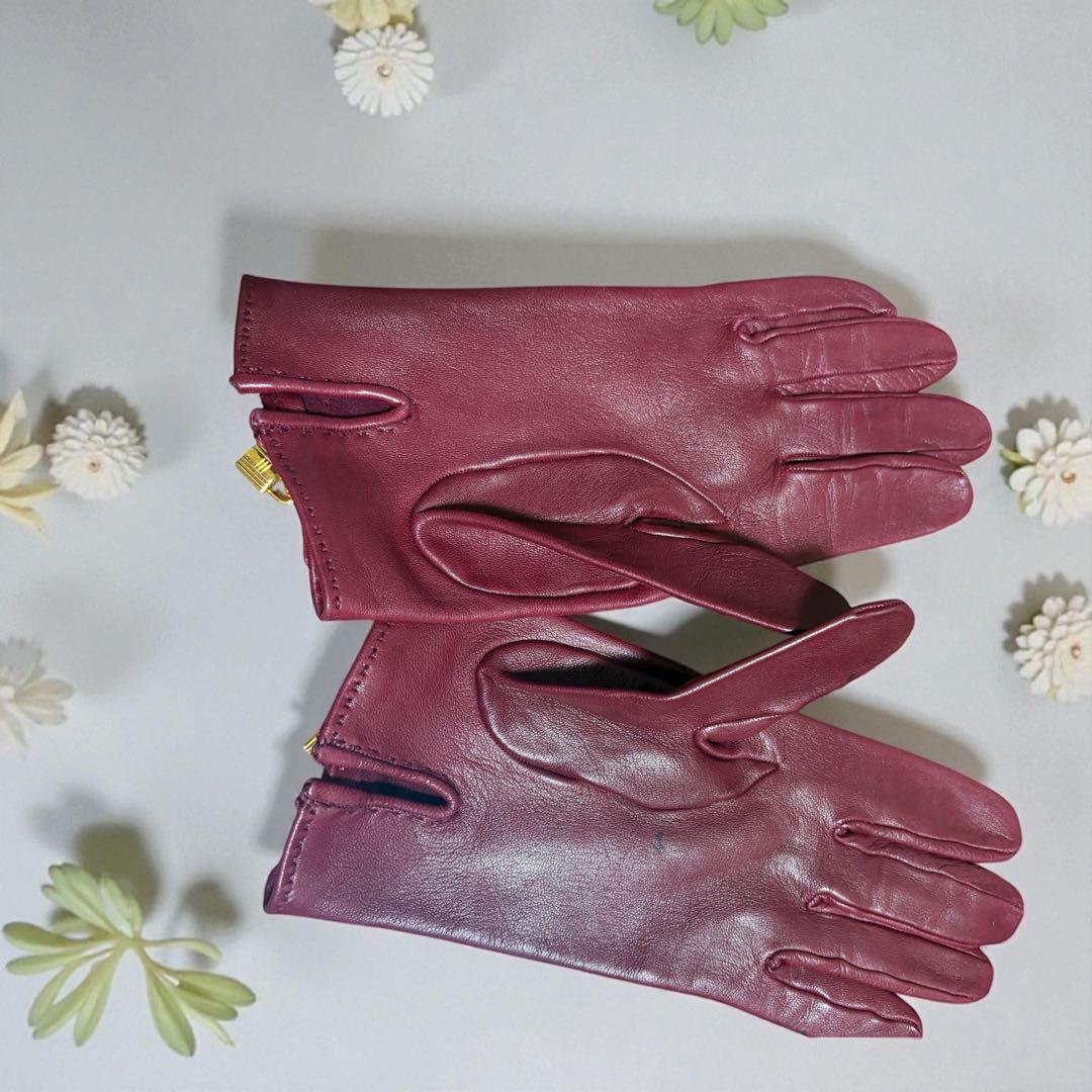 エルメス HERMES ケリー グローブ バーガンディ レザー 手袋 7 1/2