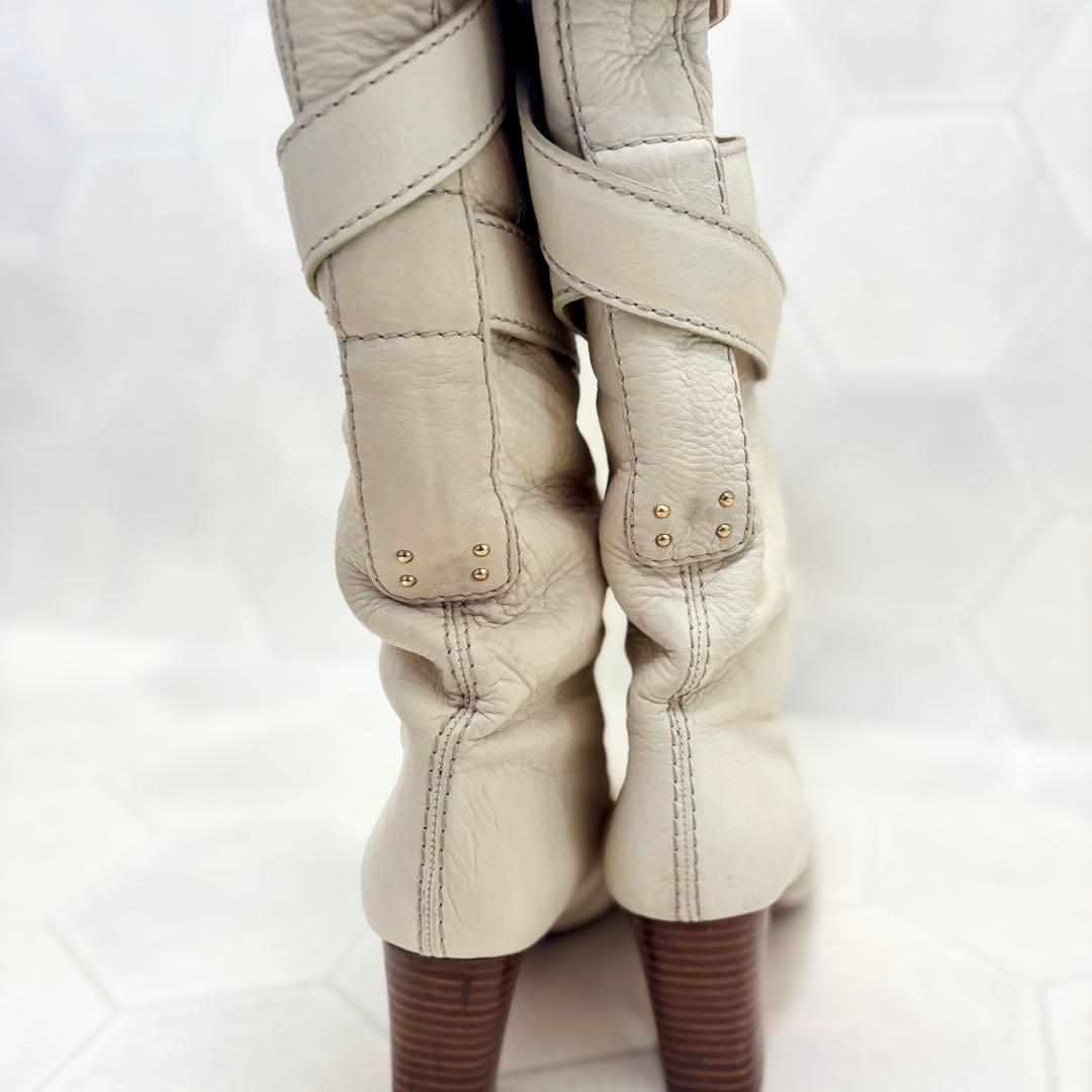 希少◆名作デザイン【Chloe】パディントンライン ロングブーツ 白 23.5