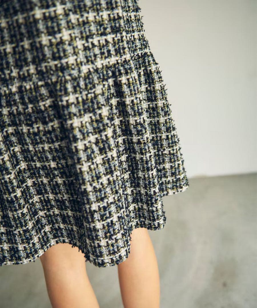 ツイードリボン付きノースリーブワンピース