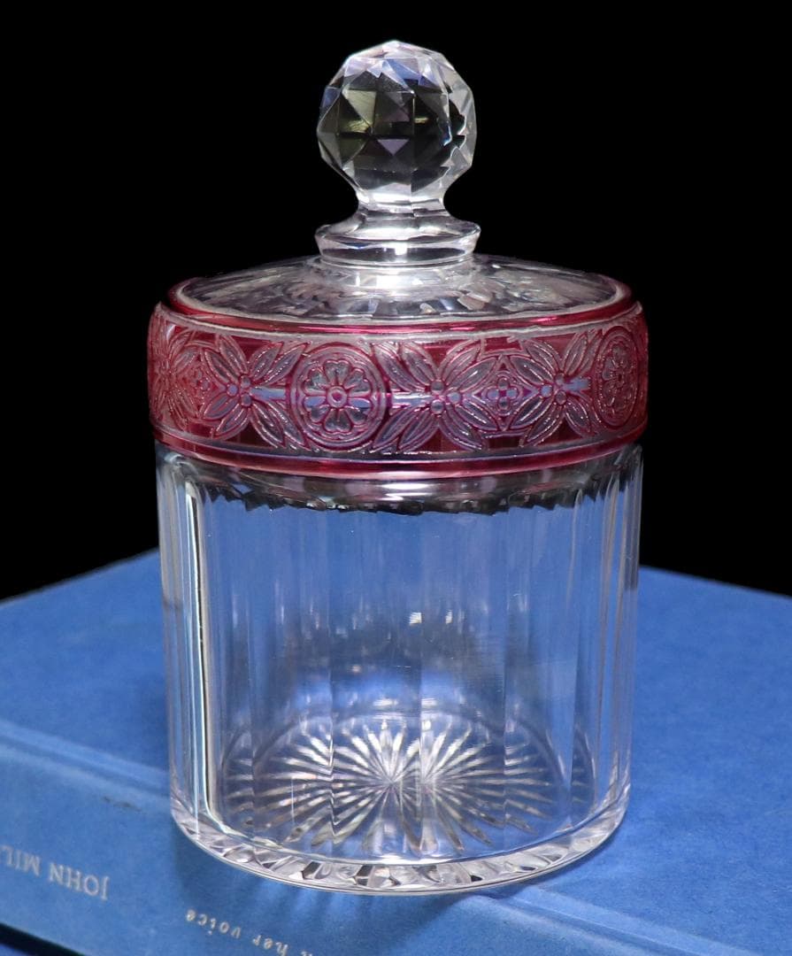 オールド・バカラ 激レア 18面体 桃色被せ パウダーボックス 蓋物 エンパイア