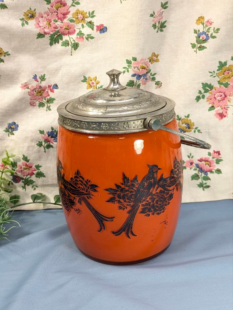 イギリス アンティーク ガラス製 ビスケットバレル