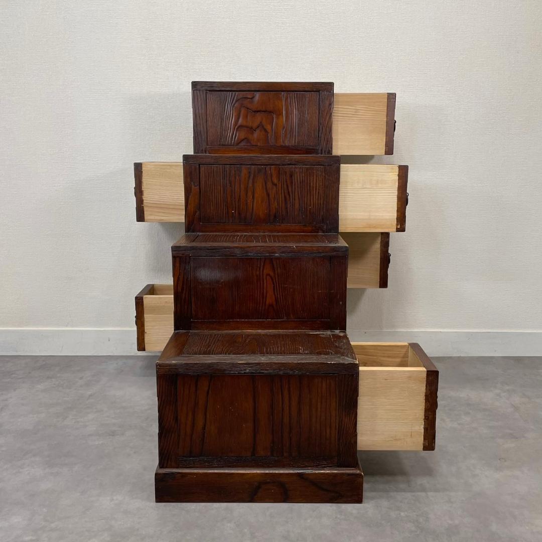 両面 階段箪笥 4段 飾り棚 民芸家具 小物入れ レトロ ヴィンテージ 和家具