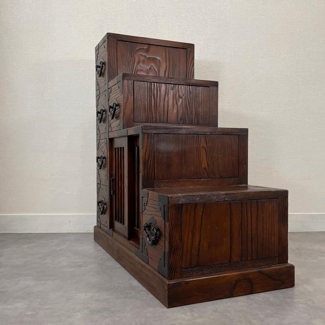 両面 階段箪笥 4段 飾り棚 民芸家具 小物入れ レトロ ヴィンテージ 和家具