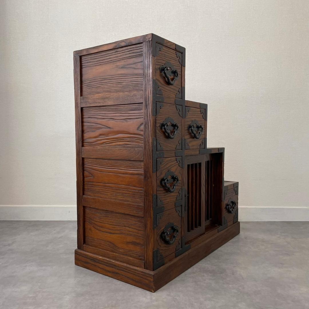 両面 階段箪笥 4段 飾り棚 民芸家具 小物入れ レトロ ヴィンテージ 和家具