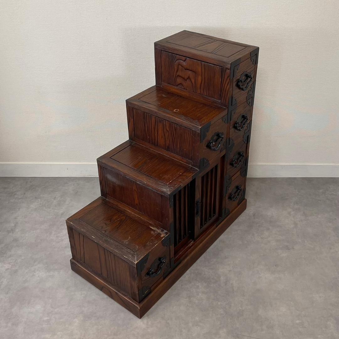 両面 階段箪笥 4段 飾り棚 民芸家具 小物入れ レトロ ヴィンテージ 和家具