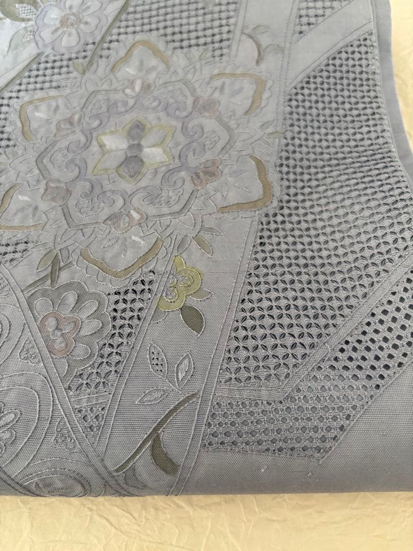 【極美品】スワトウ刺繍 袋帯　グレイッシュブルー　正絹