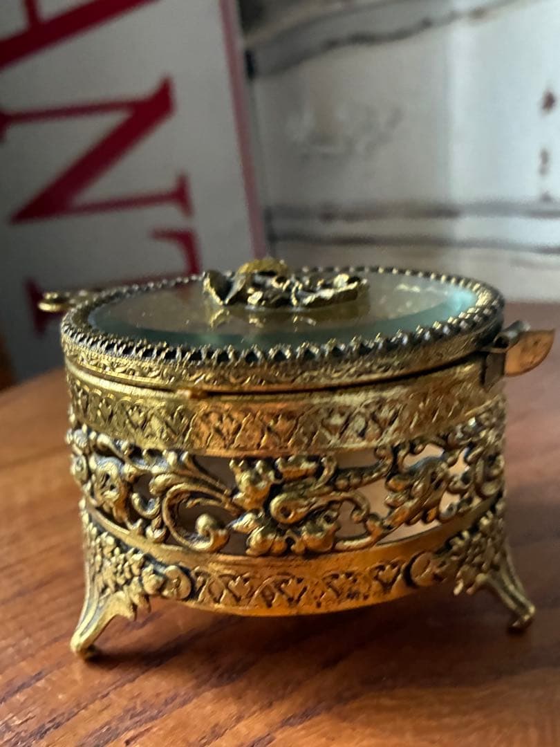 フランス　アンティーク　オルモル　ガラス　ジュエリー　ボックス　真鍮　レア