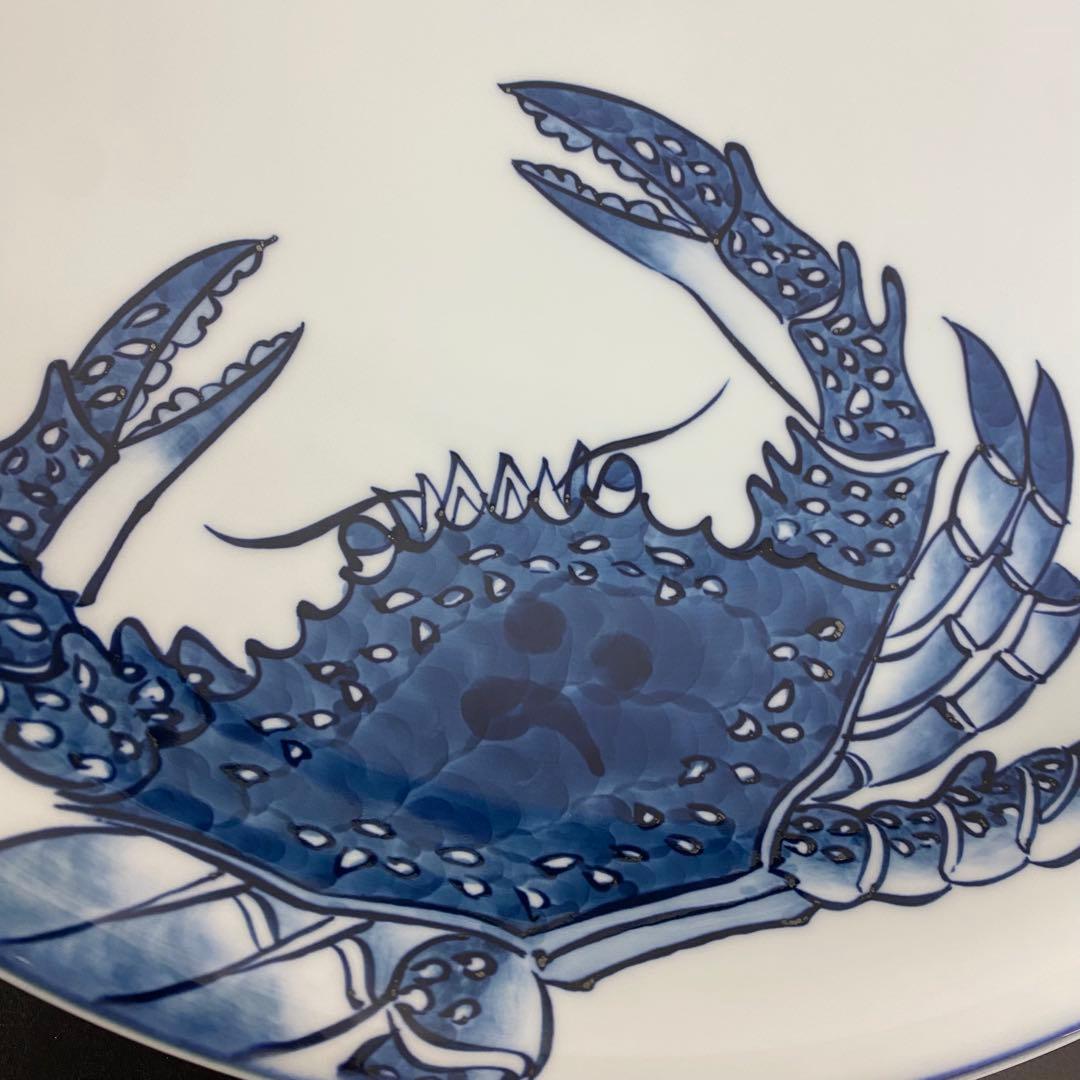 源右衛門　有田焼　染付蟹絵　大皿　飾り皿　36.8cm