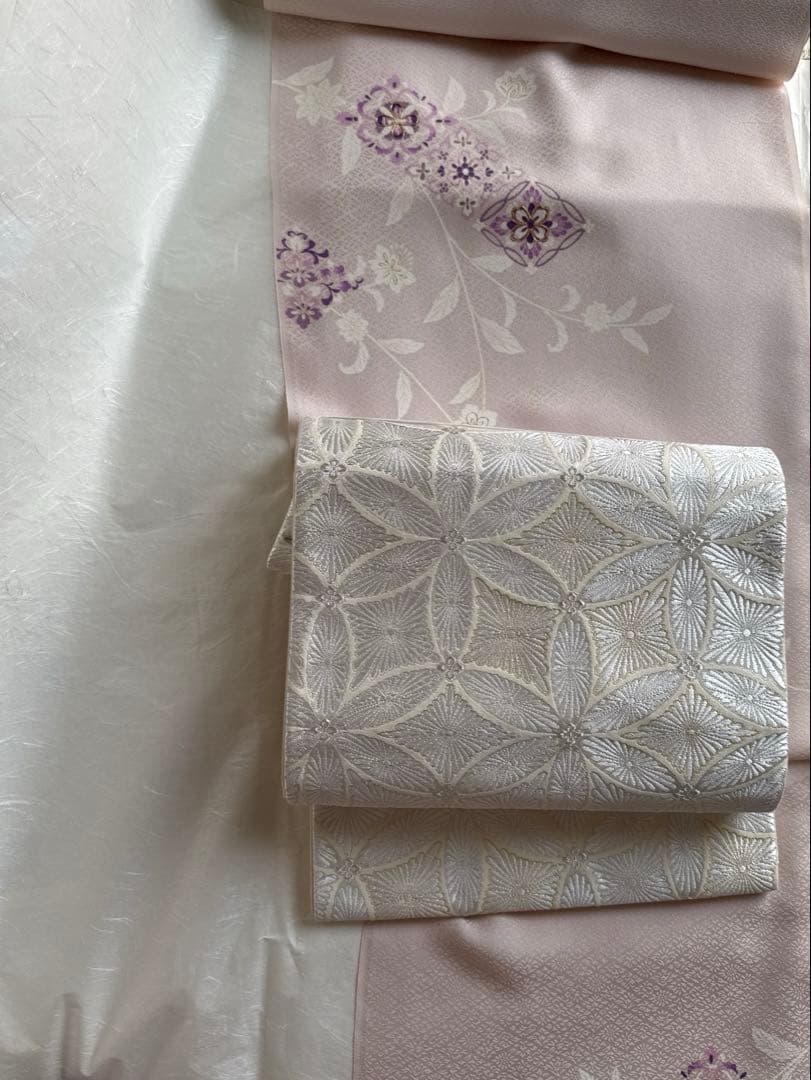 着物　正絹　反物　訪問着　付け下げ　手描き　友禅　薄ピンク