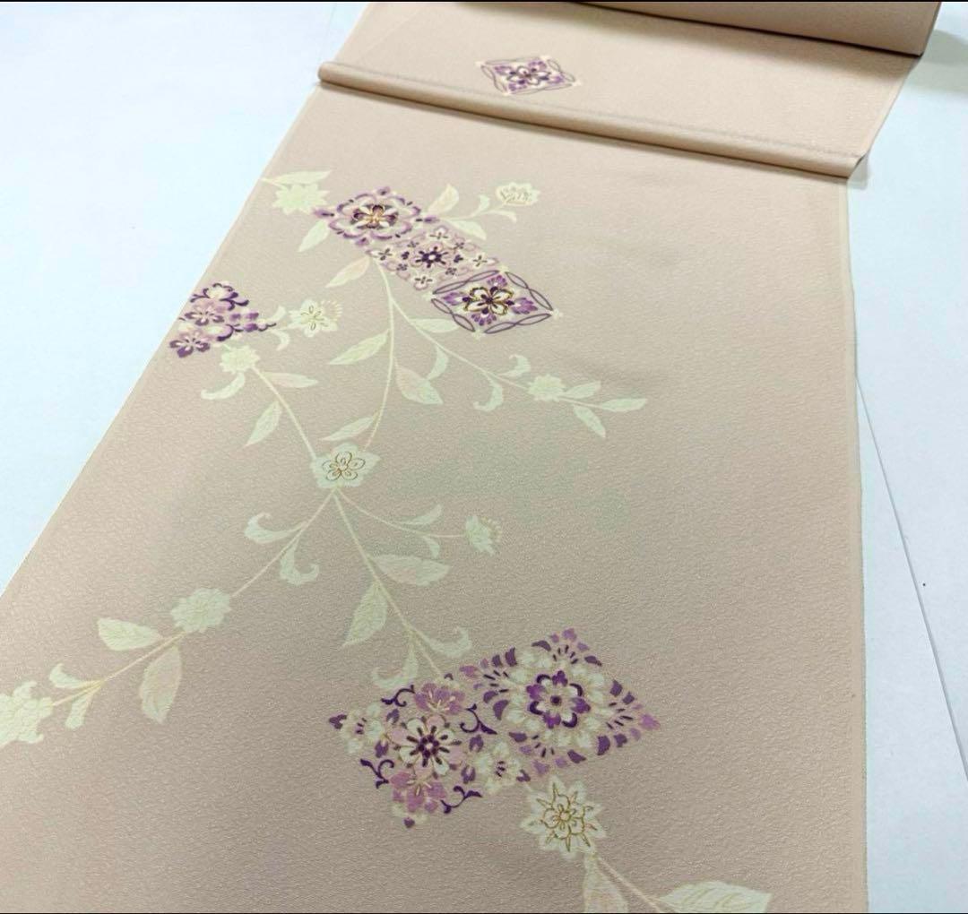 着物　正絹　反物　訪問着　付け下げ　手描き　友禅　薄ピンク