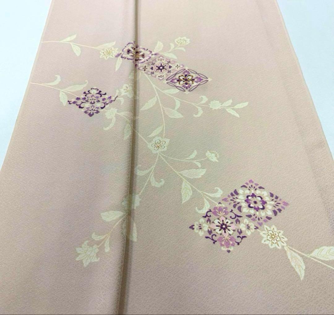 着物　正絹　反物　訪問着　付け下げ　手描き　友禅　薄ピンク