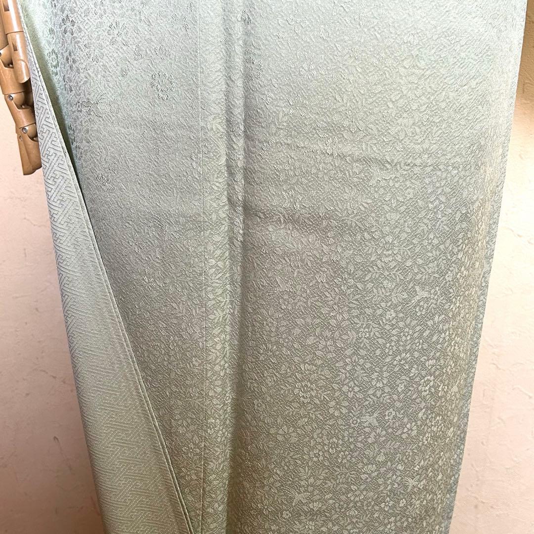 【トールサイズ】正絹 色無地 裏葉柳色 草花地紋 紋無し 袷着物 ③