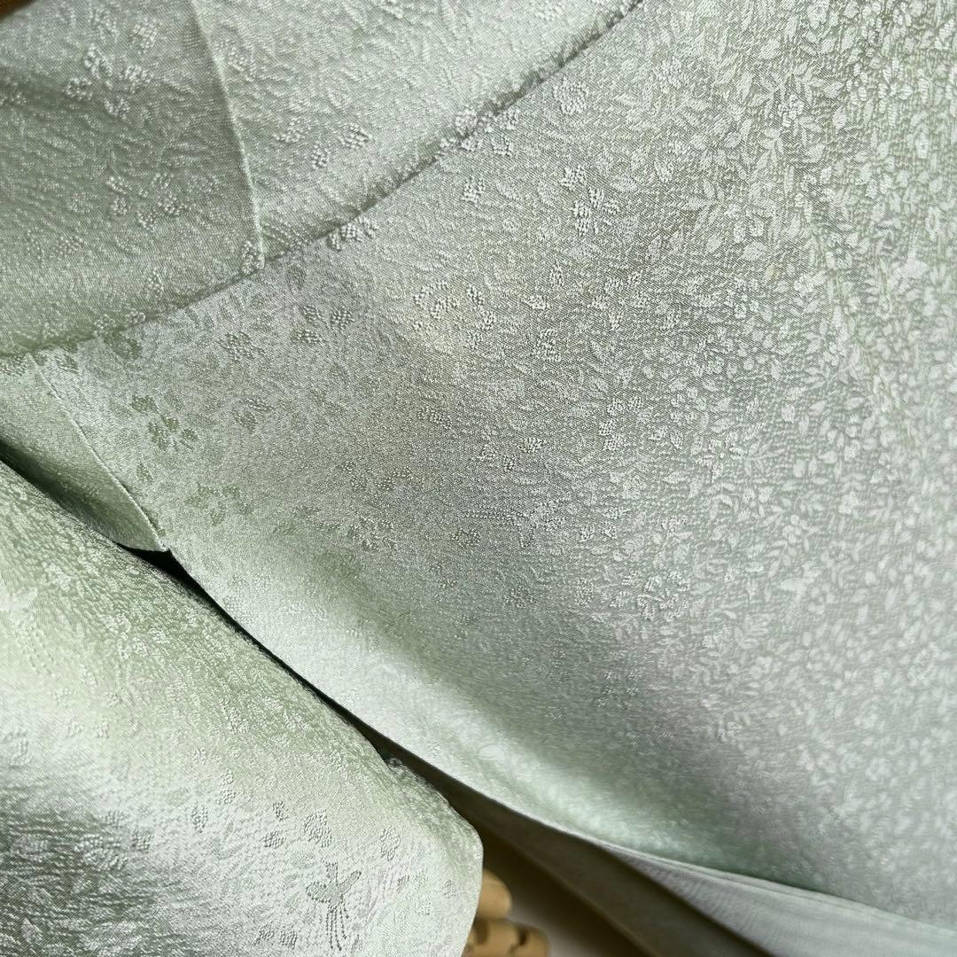 【トールサイズ】正絹 色無地 裏葉柳色 草花地紋 紋無し 袷着物 ③