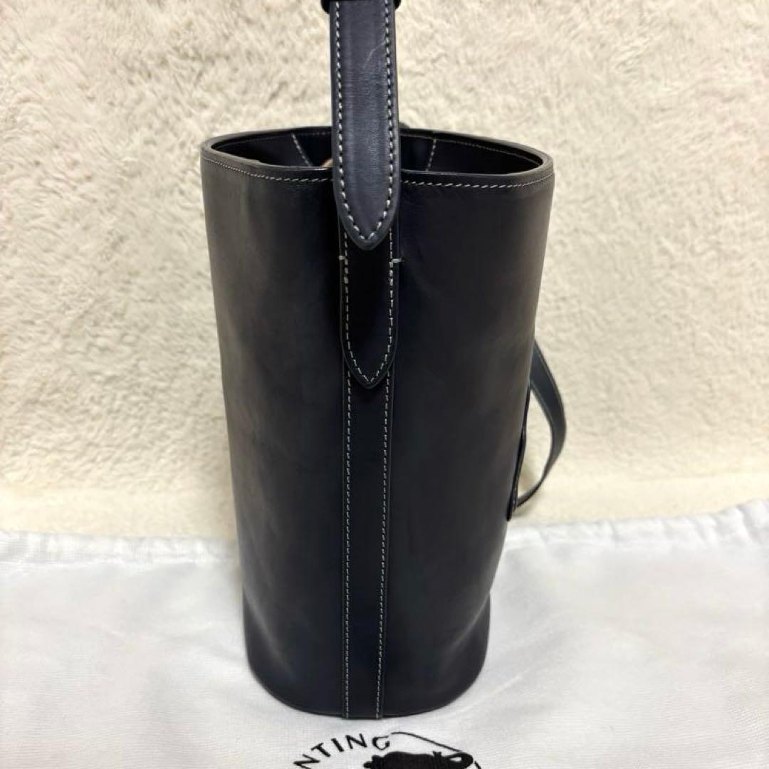 ハンティングワールド バケツ型 オールレザー ショルダーバッグ ネイビー