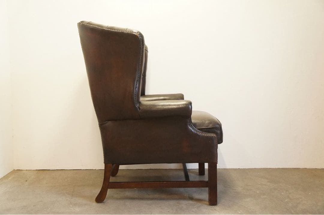 アンティークソファ　本革 ハイバックチェア チェスターフィールド ウィング