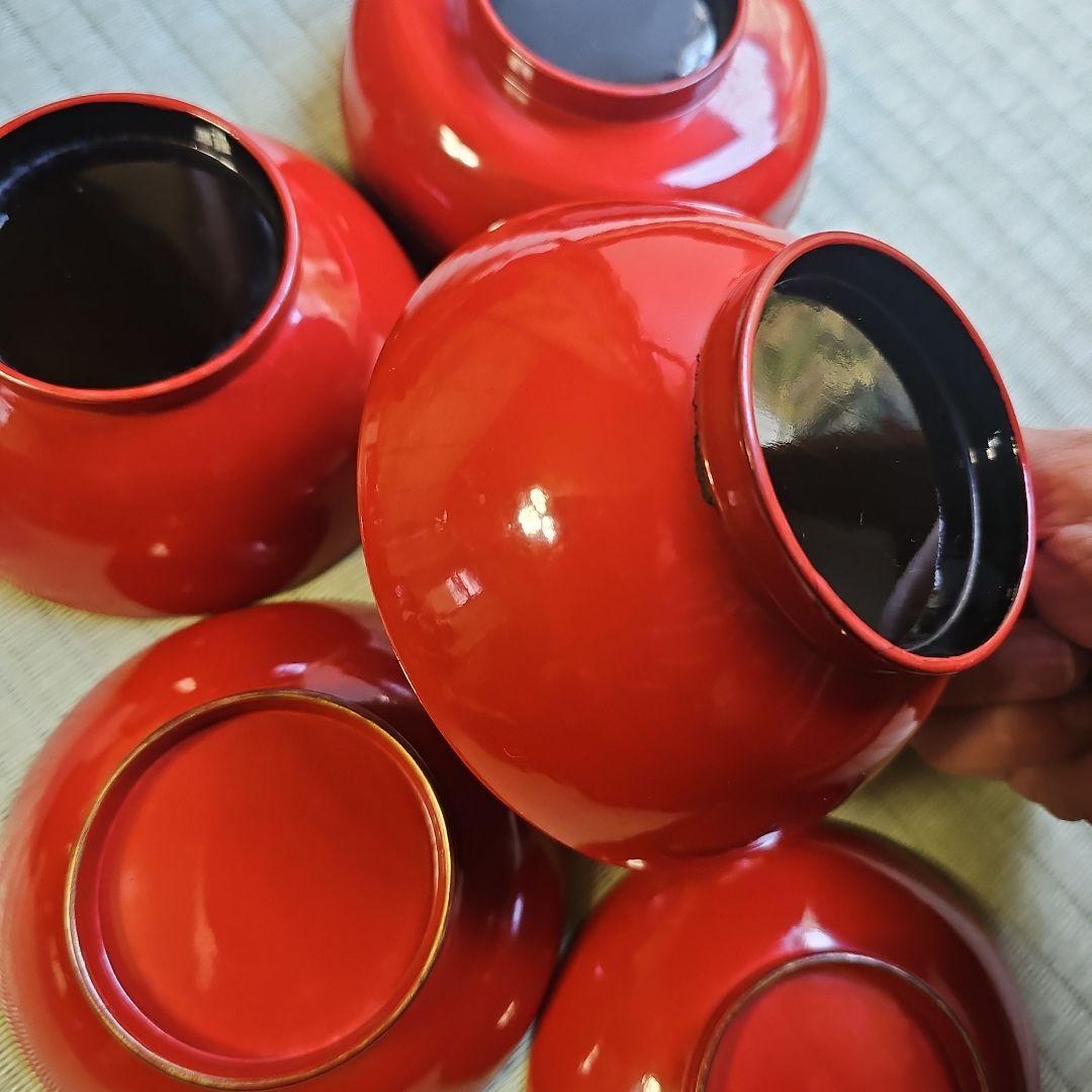 昭和レトロ/1950年代前半物】赤漆塗り お膳セット 金縁 会席膳 茶懐石6客