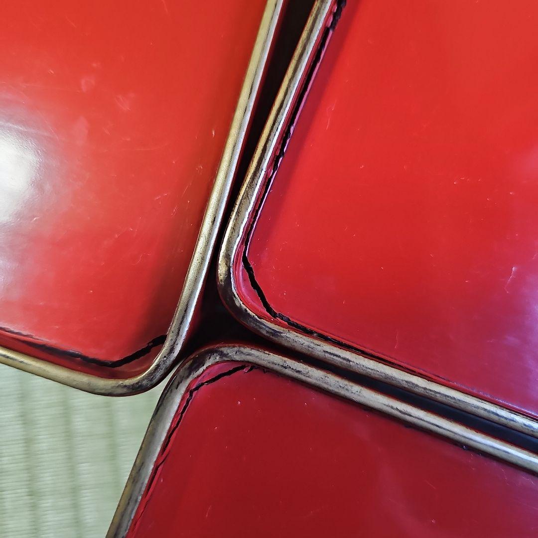 昭和レトロ/1950年代前半物】赤漆塗り お膳セット 金縁 会席膳 茶懐石6客