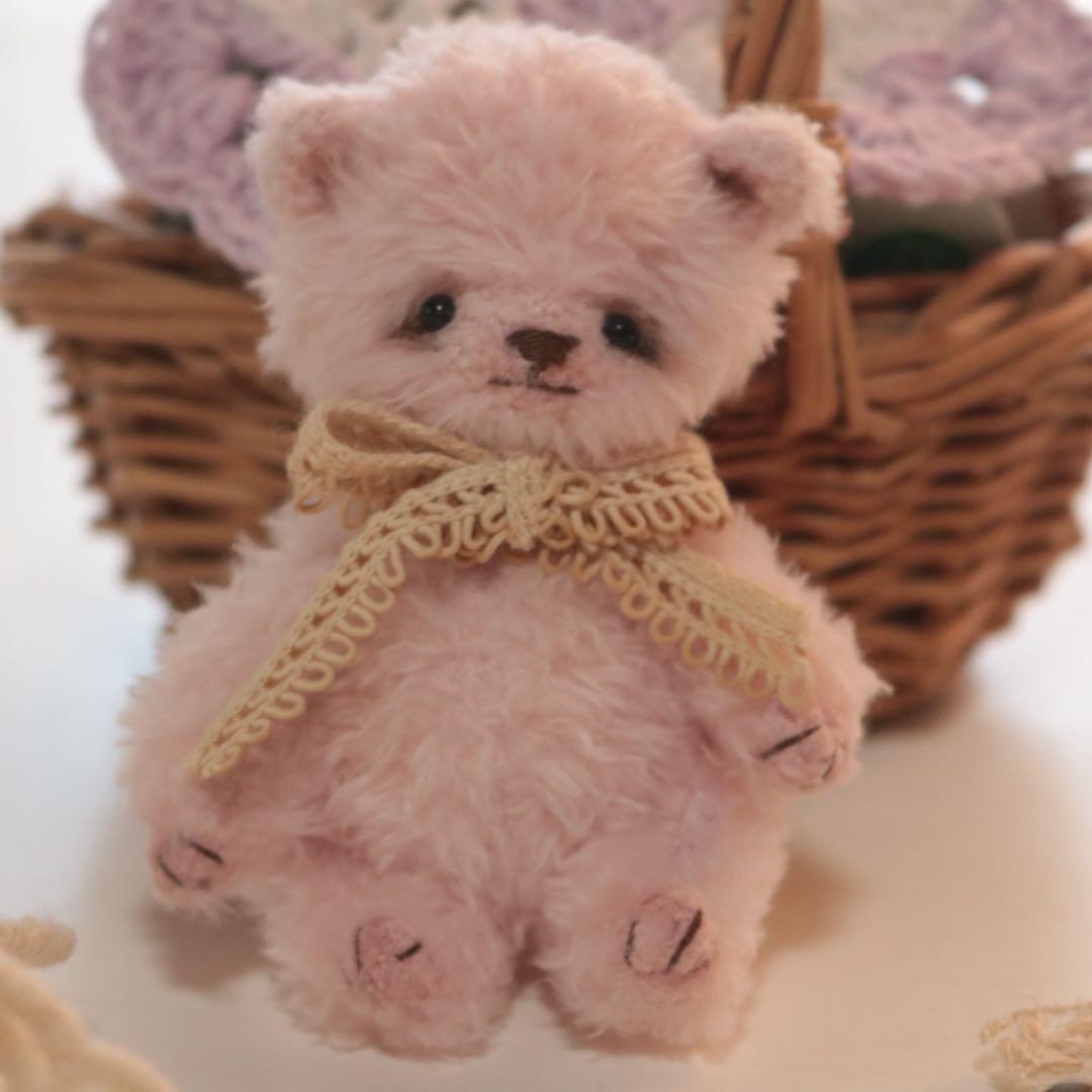 テディベア　9cm ピンク　ハンドメイド　アーティストベア　オリジナルベア