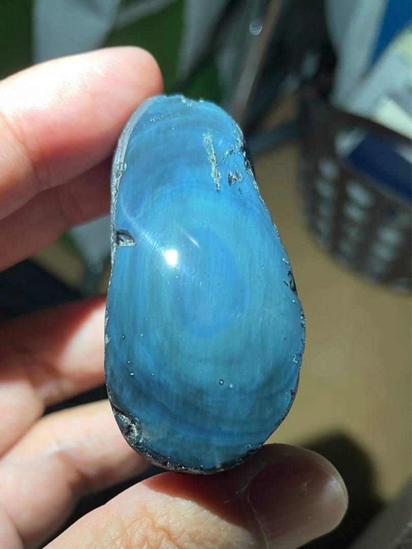研磨品　十勝石玲瓏　ブルー系シラー　レインボーオブシディアン