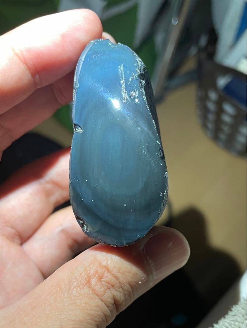 研磨品　十勝石玲瓏　ブルー系シラー　レインボーオブシディアン