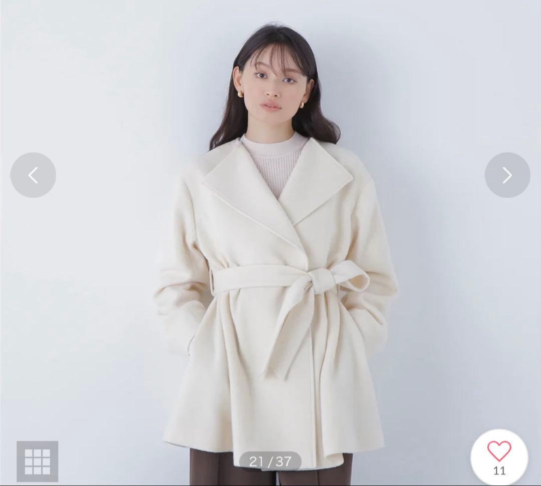 NATURAL BEAUTY BASIC ベルテッドミディコート オフホワイトS