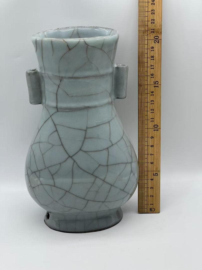 南宋時代 青磁　官汝窯貫耳瓶 汝官窯　【旧家蔵出し】希少貴重(A-92)