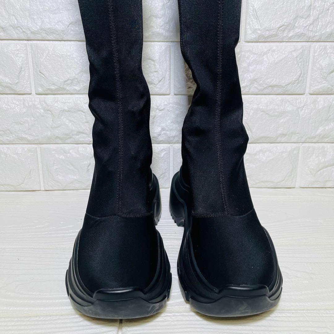 【極美品】YELLO 厚底ストレッチニーハイ ブーツS黒サイドジップ Y2K
