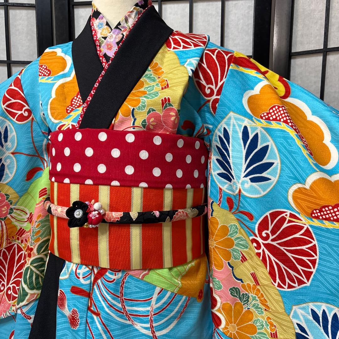 七五三　着物セット　7歳　水色　だらり帯　舞妓　双子　ハーフ成人式　十三詣り