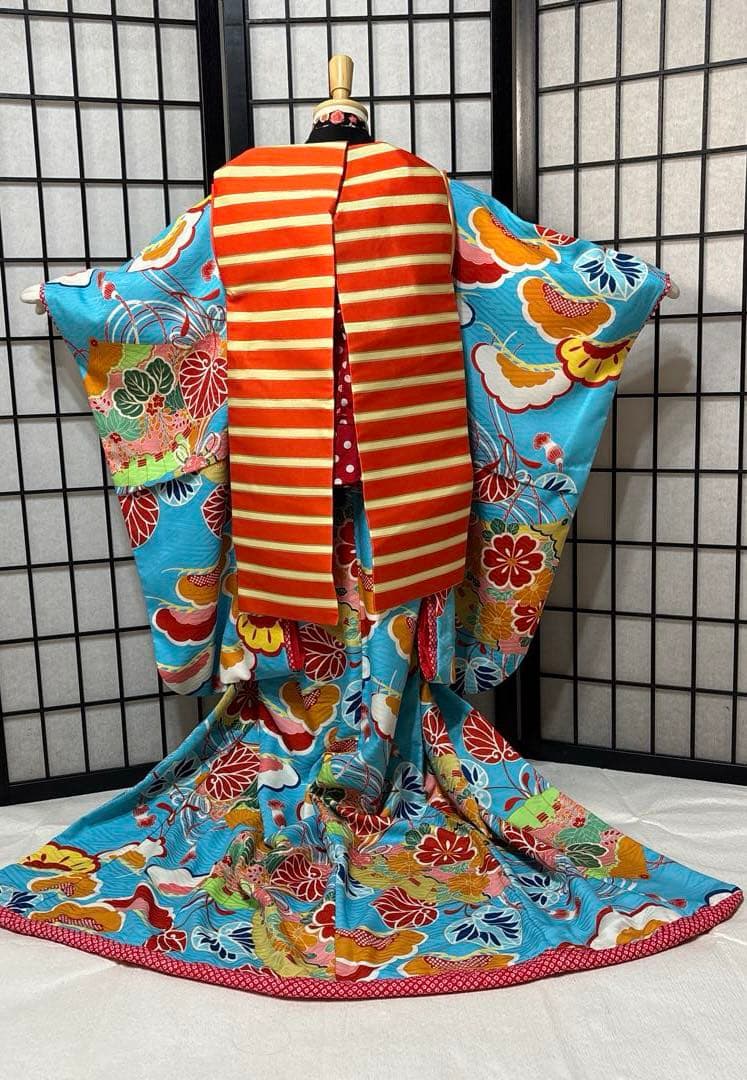 七五三　着物セット　7歳　水色　だらり帯　舞妓　双子　ハーフ成人式　十三詣り