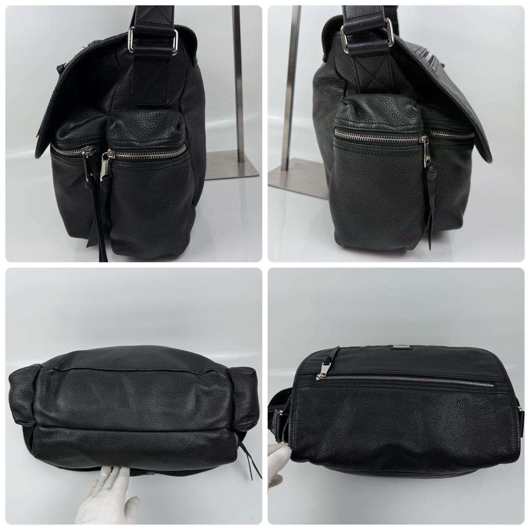 【A4可/美品】ドルチェ&ガッバーナ ロゴプレート ショルダーバッグ シボ革 黒