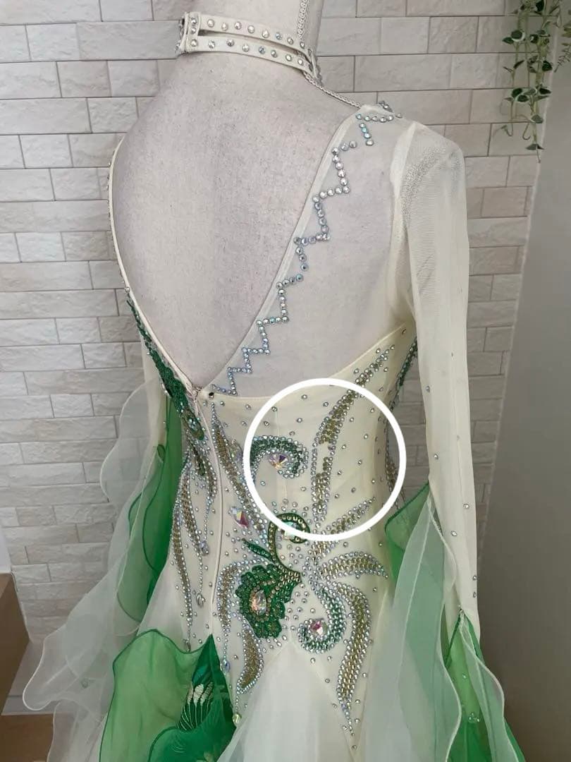 社交ダンス　スタンダードドレス ⭐️クリーム色&グリーン