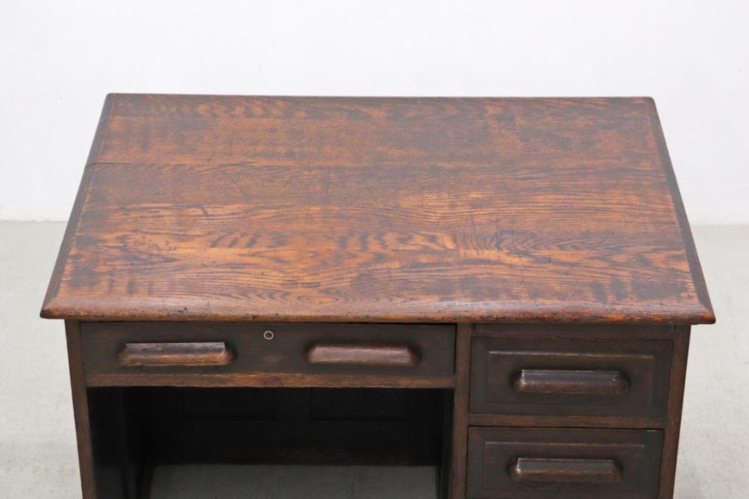 英国 イギリス オーク材 ヴィンテージ 片袖デスク 引き出し 机 書斎 学習