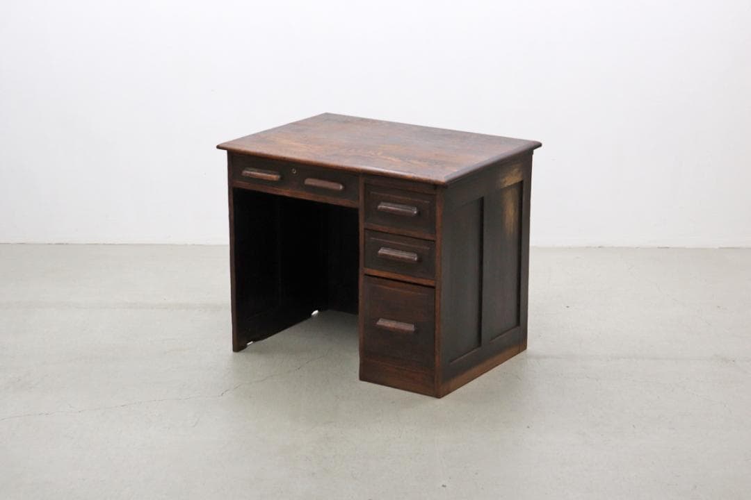 英国 イギリス オーク材 ヴィンテージ 片袖デスク 引き出し 机 書斎 学習