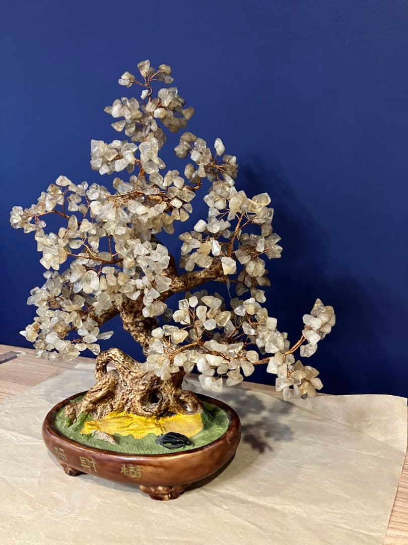 招財樹　置物　金のなる木 　風水 　天然石 縁起物　桜置物　盆栽