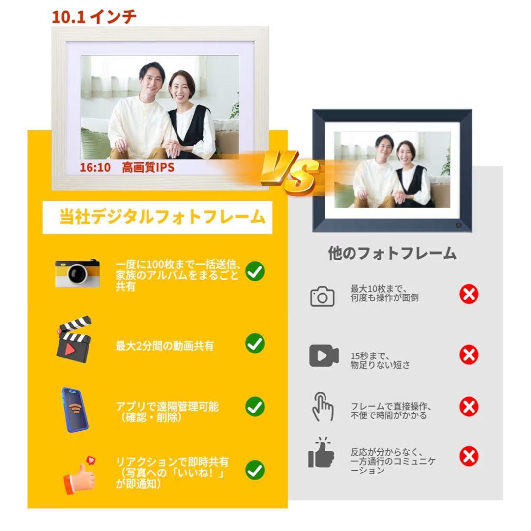デジタルフォトフレーム 10.1インチ Wifi 遠隔転送 おしゃれ 木製