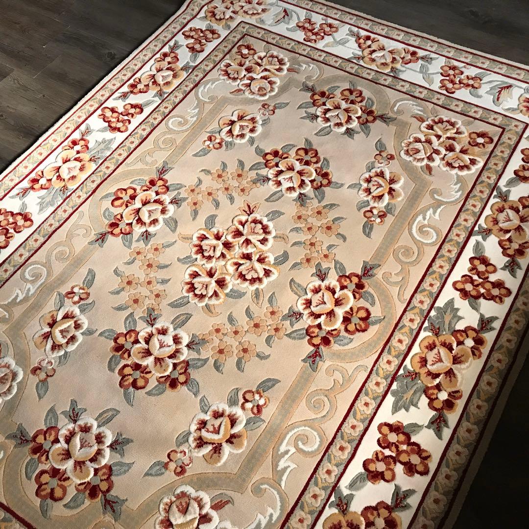 花柄 和風 ラグ ラグマット 段通 絨毯169×241cm ベージュ