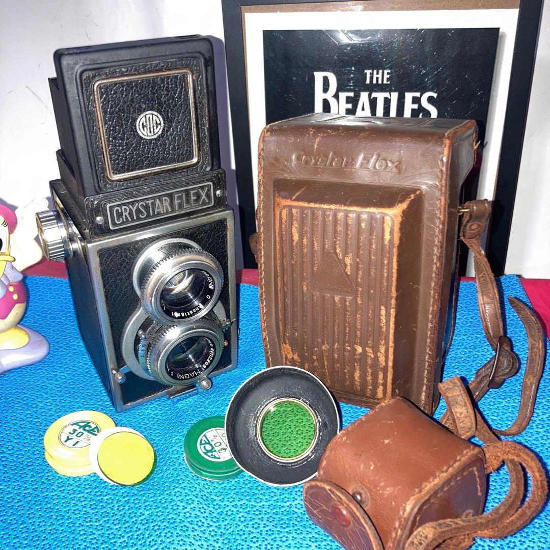 アンティーク蔵出し未使用近CRYSTAR FLEX 二眼レフ機能完動本体合皮傷無