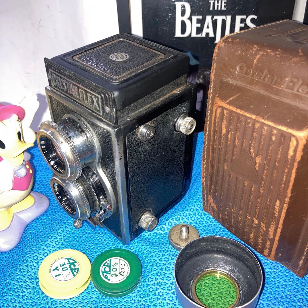 アンティーク蔵出し未使用近CRYSTAR FLEX 二眼レフ機能完動本体合皮傷無