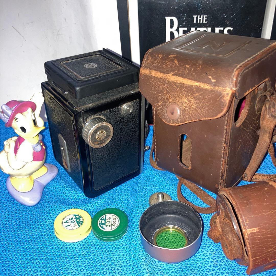 アンティーク蔵出し未使用近CRYSTAR FLEX 二眼レフ機能完動本体合皮傷無